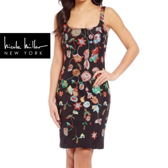 Nicole Miller Sleeveless Embroidered Bodycon Dress - Picture 1 of 12